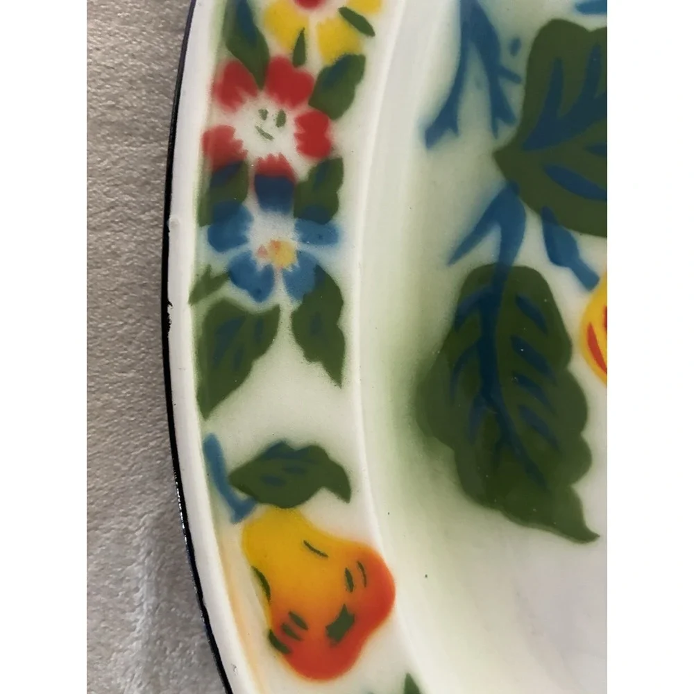 Enamelware Fruit Flowers Oval Serving Tray‎ Approx. 18x14